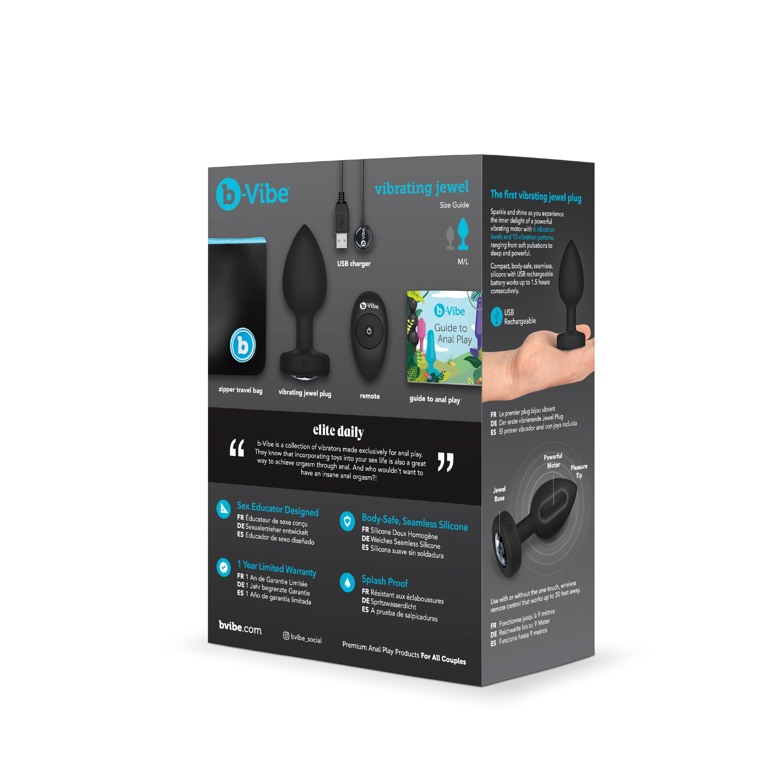 B-Vibe - Vibrerende Juwelen Plug M/L Zwart - Afbeelding 5
