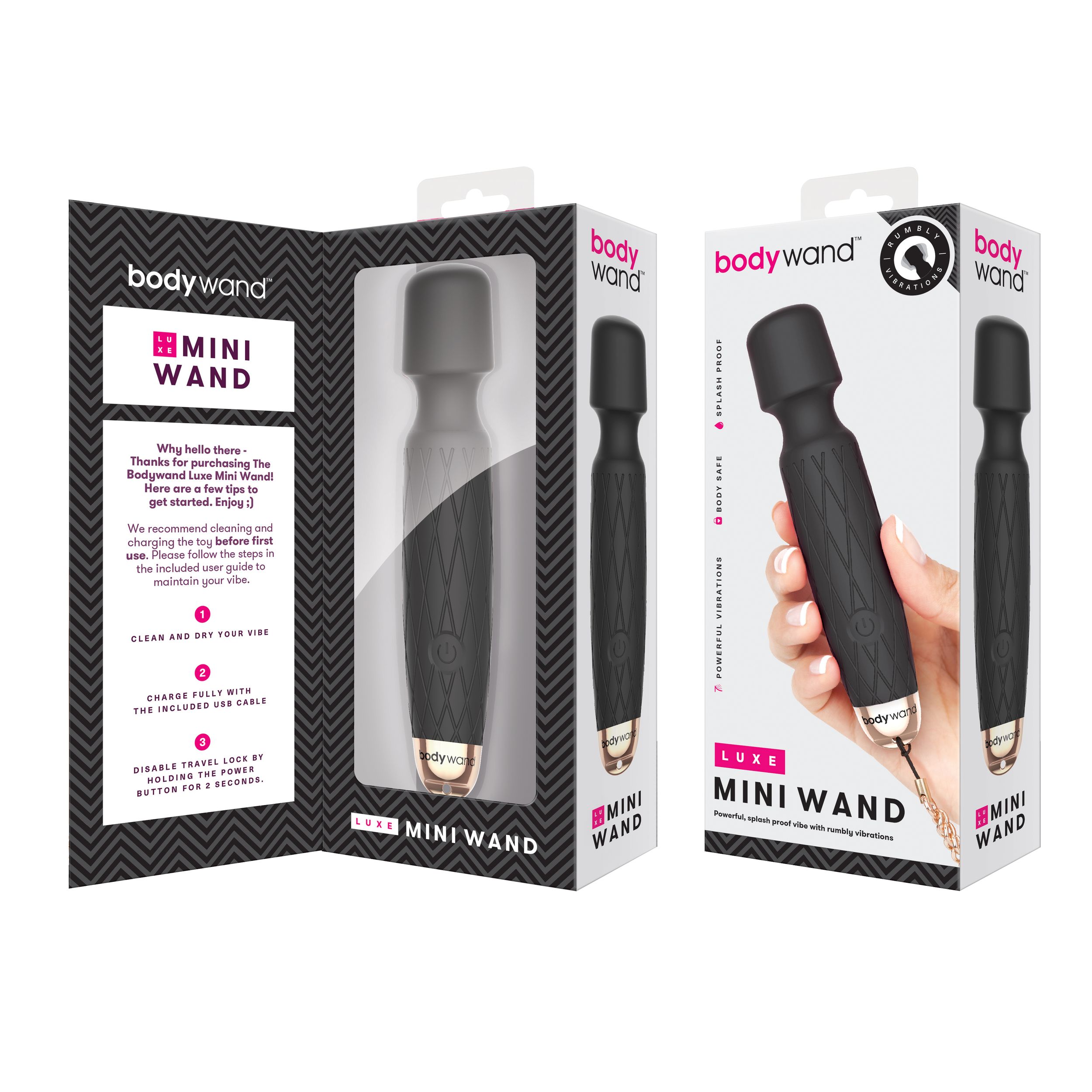 Bodywand - Luxe Mini USB Wand Vibrator Zwart - Afbeelding 2