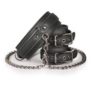Easytoys Fetish - Kunstleren Halsband Met Handboeien - Zwart