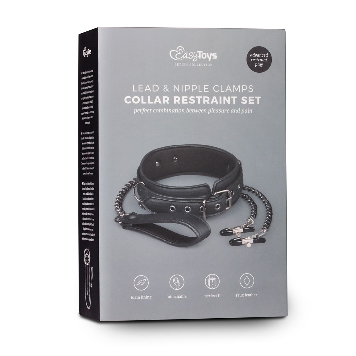 Easytoys Fetish - Kunstleren halsband met tepelklemmen - Afbeelding 3