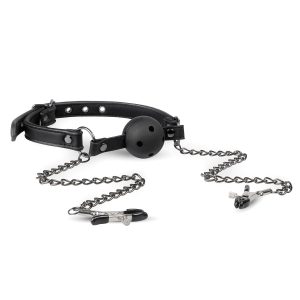 Easytoys Fetish - Open Ball Gag Met Tepelklemmen