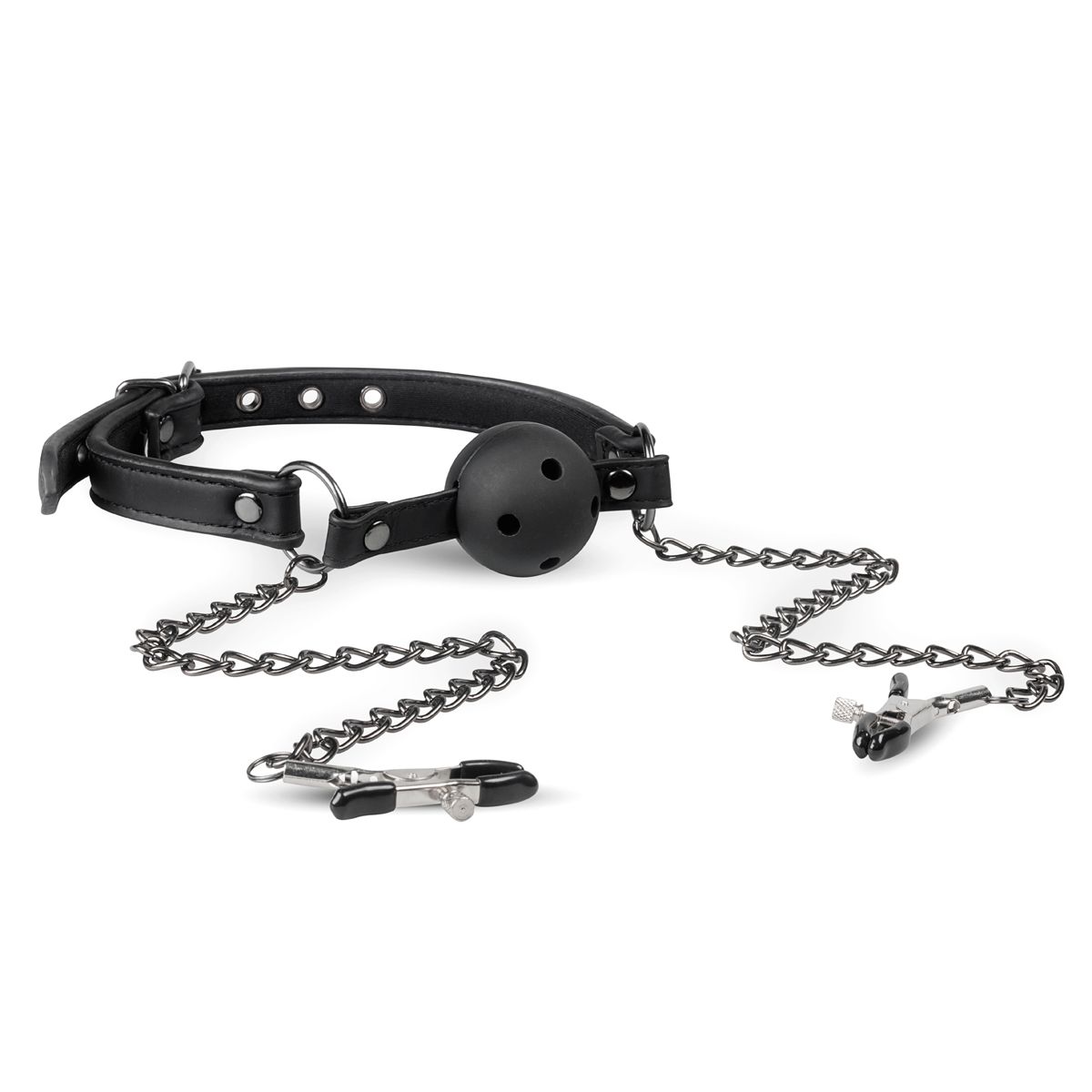 Easytoys Fetish - Open Ball Gag Met Tepelklemmen
