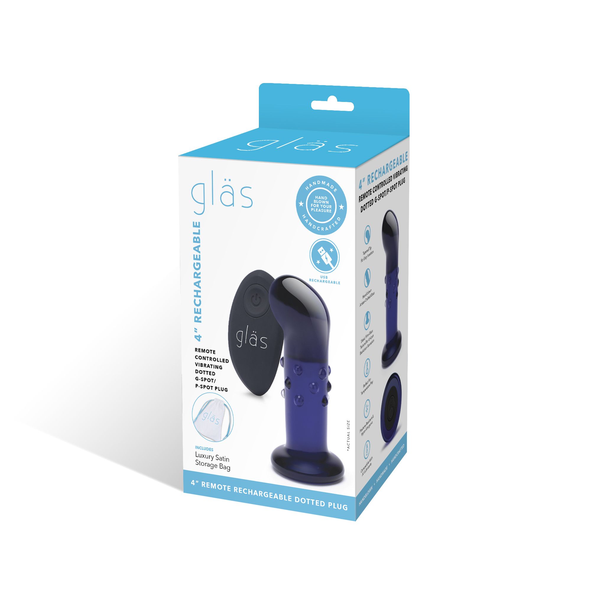 Glas - Rechargeable Remote Controlled Vibrating Dotted G-Spot/P-Spot Plug - Afbeelding 3