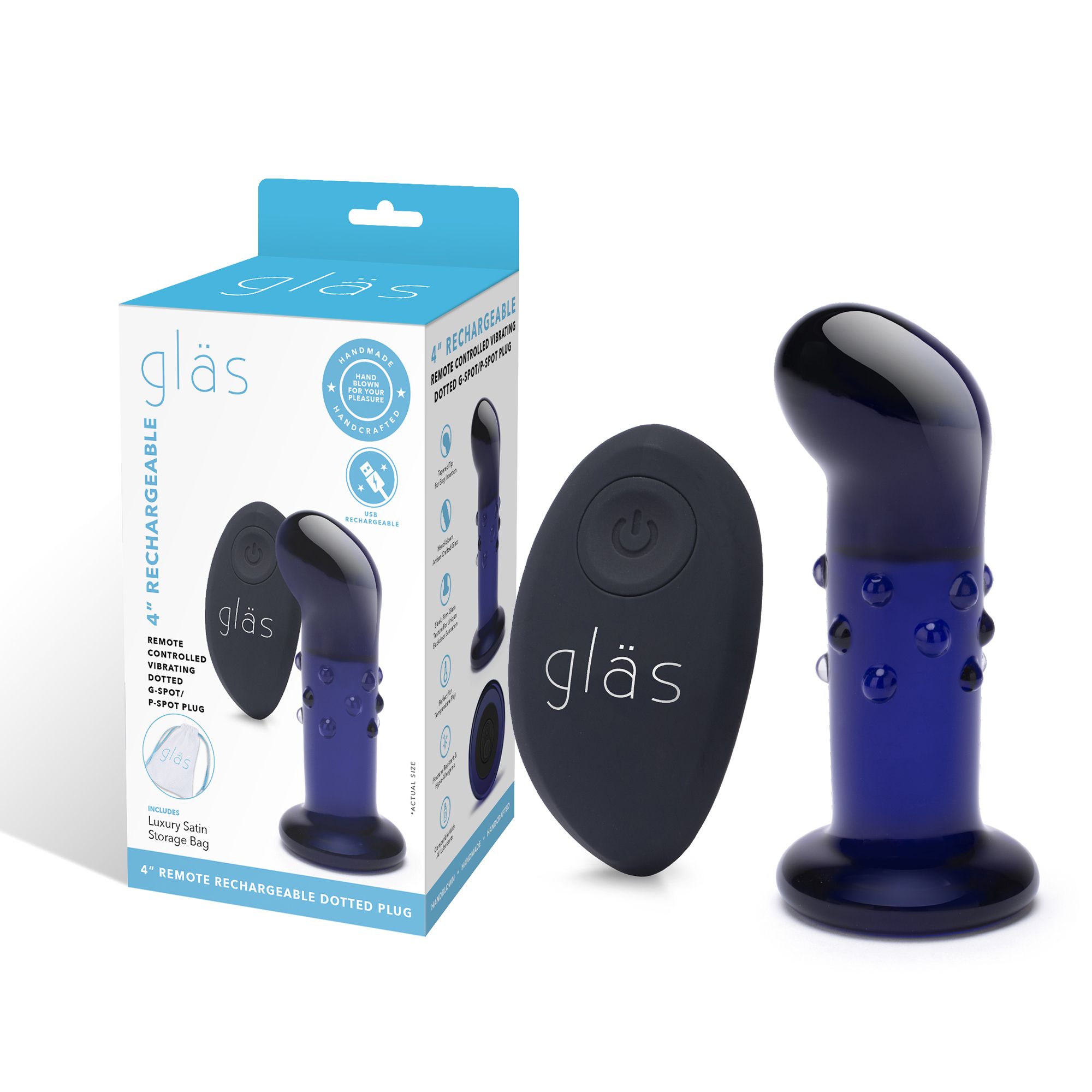 Glas - Rechargeable Remote Controlled Vibrating Dotted G-Spot/P-Spot Plug - Afbeelding 4