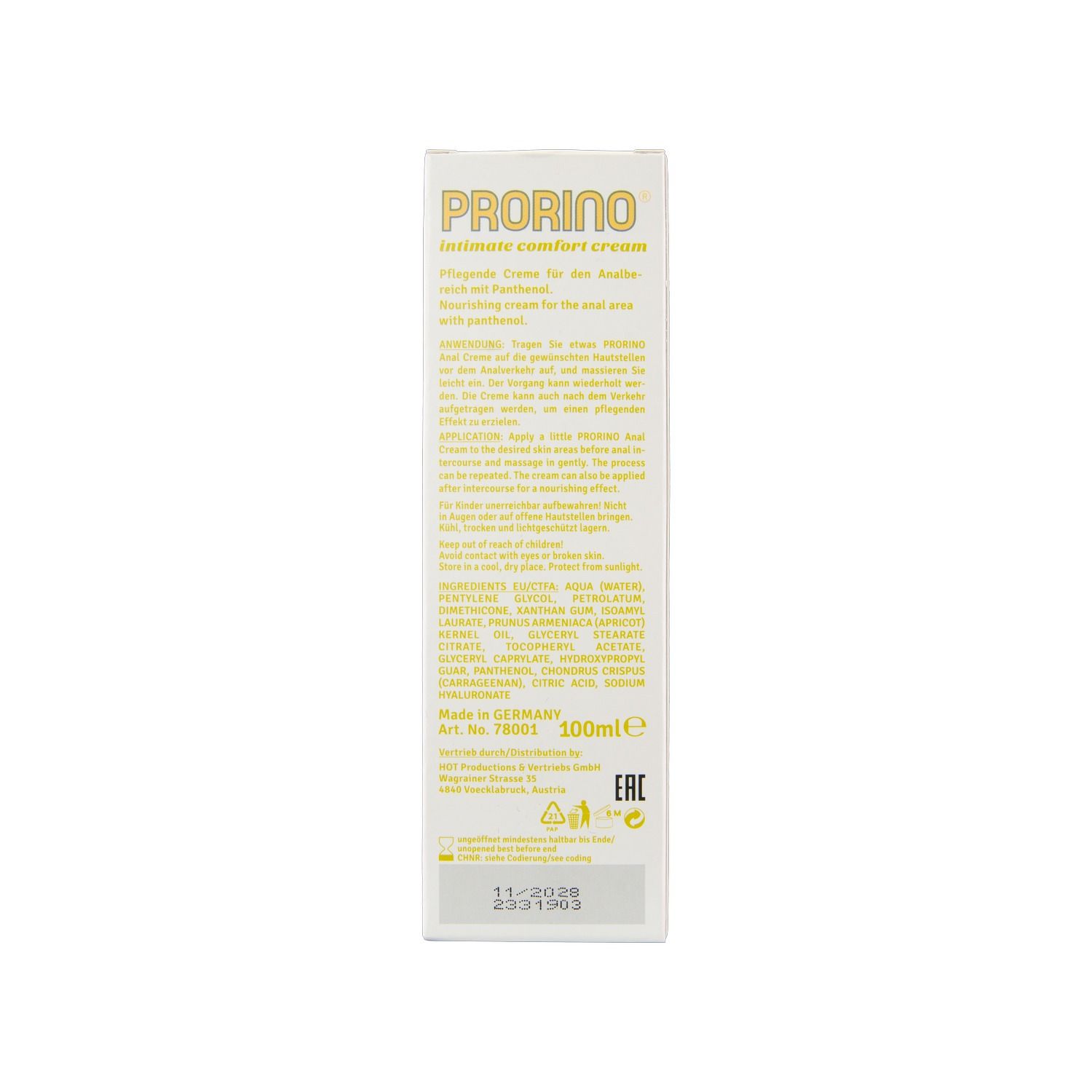 HOT - PRORINO Sensitive Anal Comfort Cream - 100 ml - Afbeelding 3