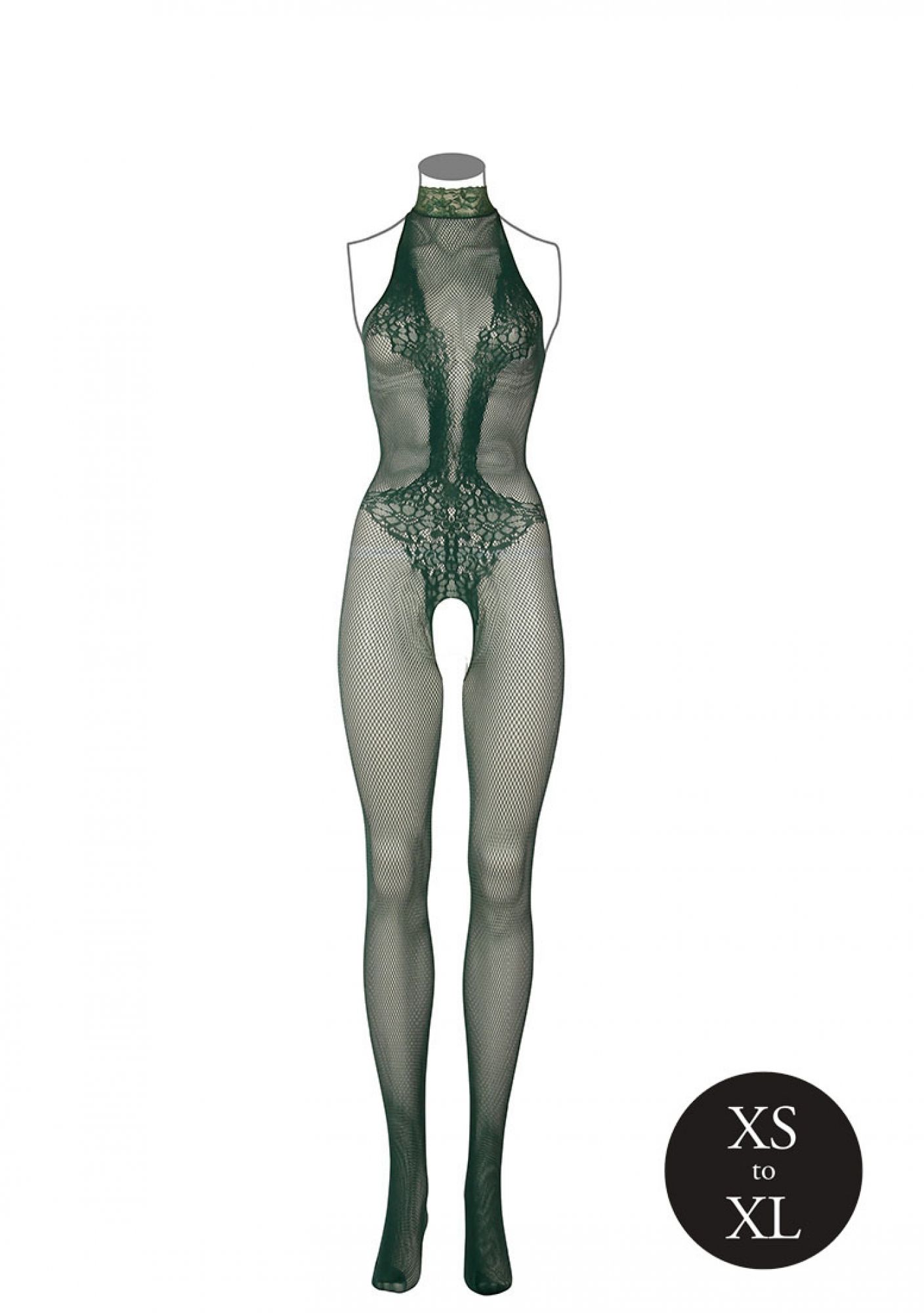 Kanten Visnet Catsuit - Groen - Afbeelding 3