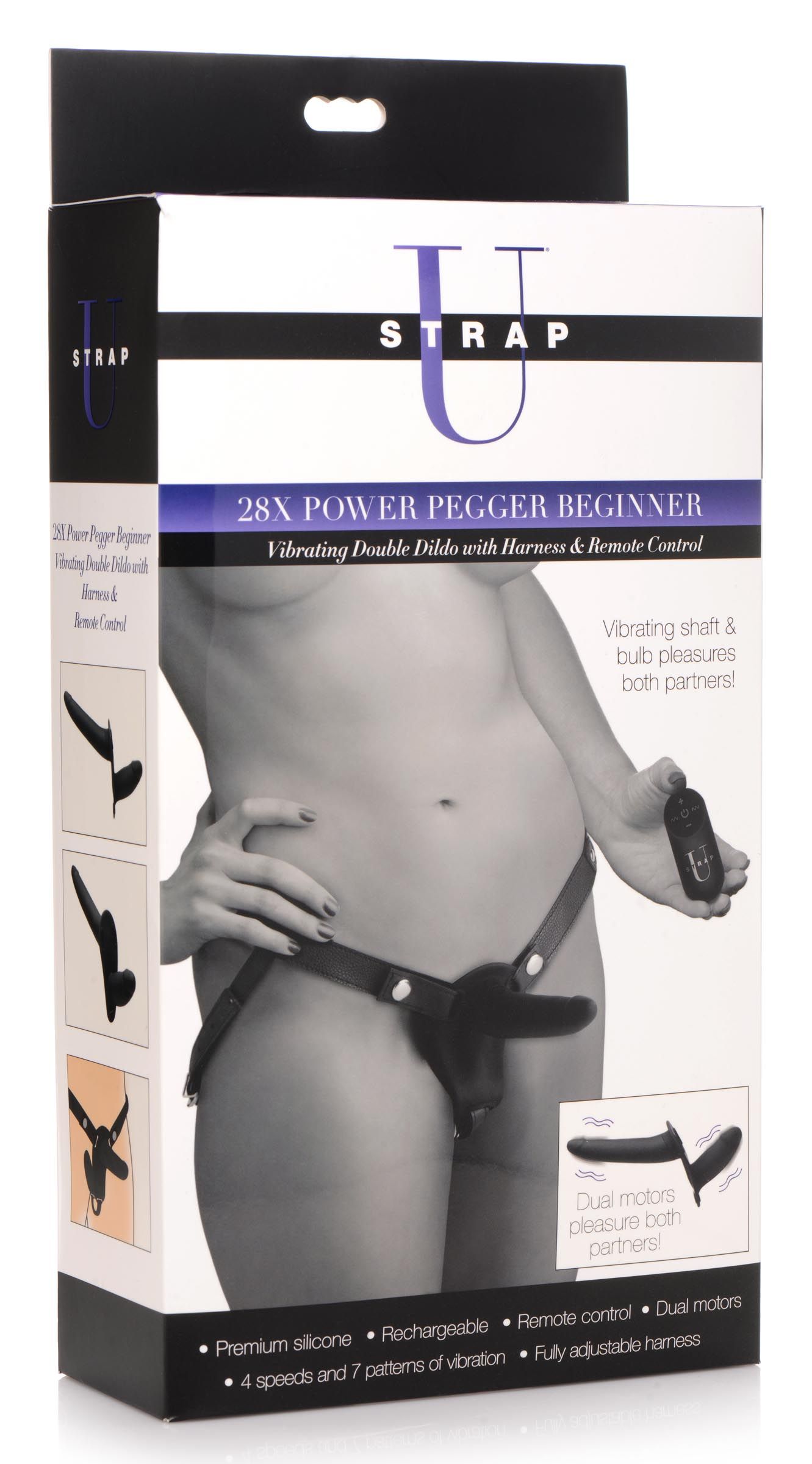 Power Pegger Dubbele Strap-On Vibrator - Zwart - Afbeelding 4