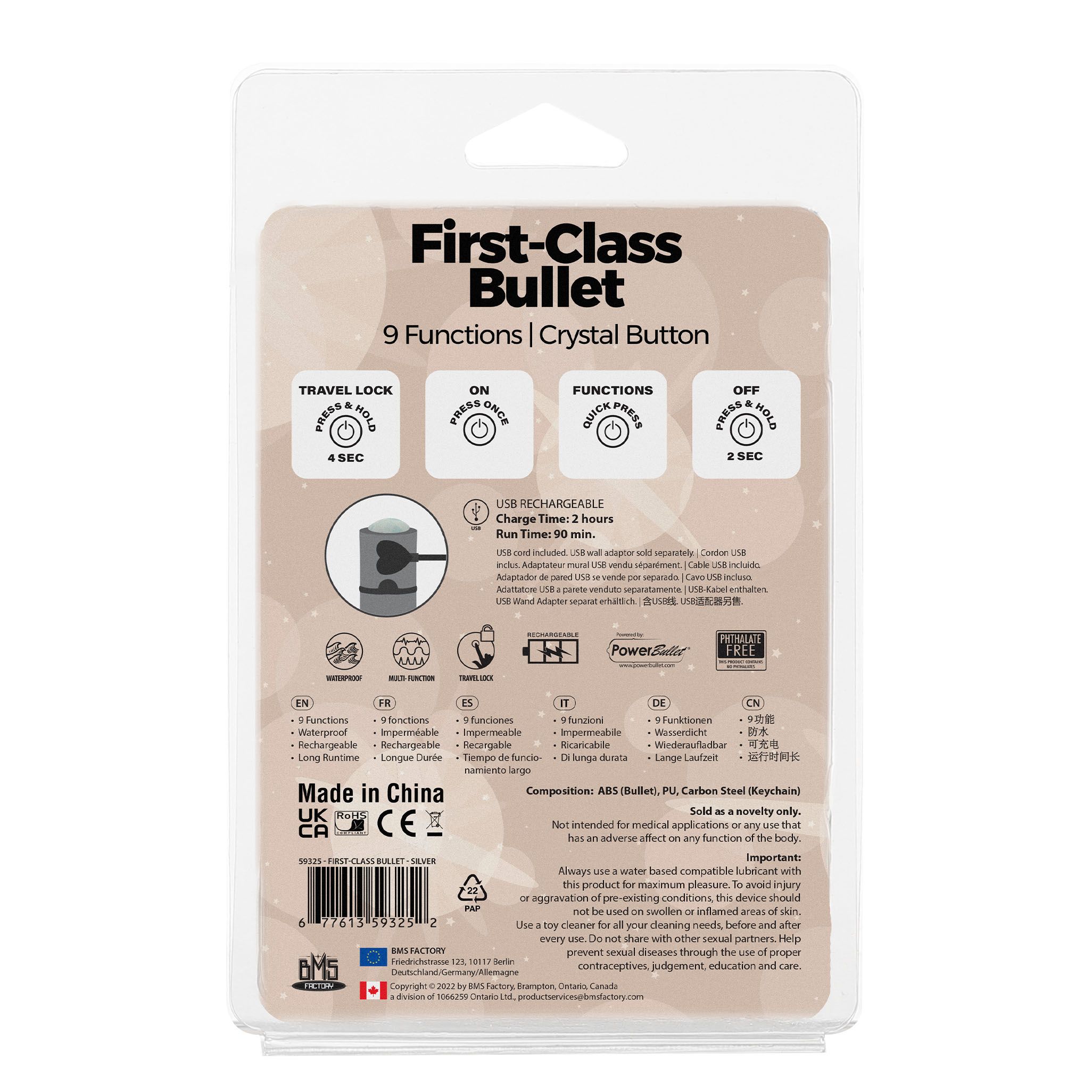 PowerBullet - First Class Mini Bulllet met Kristal 9 Standen Zilver - Afbeelding 4