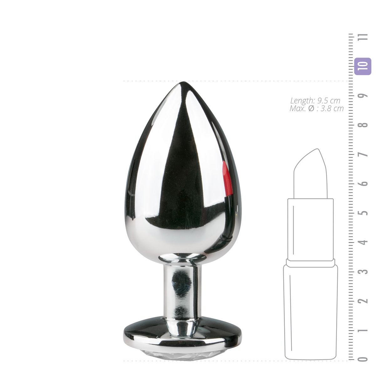 Zilverkleurige metalen buttplug met transparant kristal - Afbeelding 4