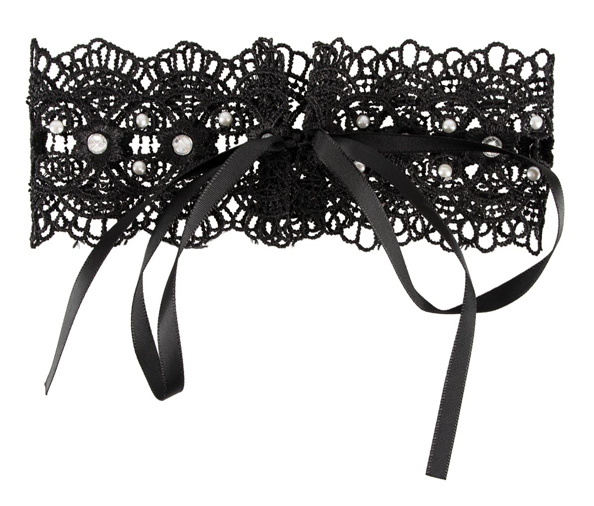 Zwarte geborduurde halsband met steentjes - Afbeelding 2