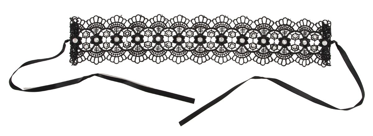 Zwarte geborduurde halsband met steentjes - Afbeelding 3